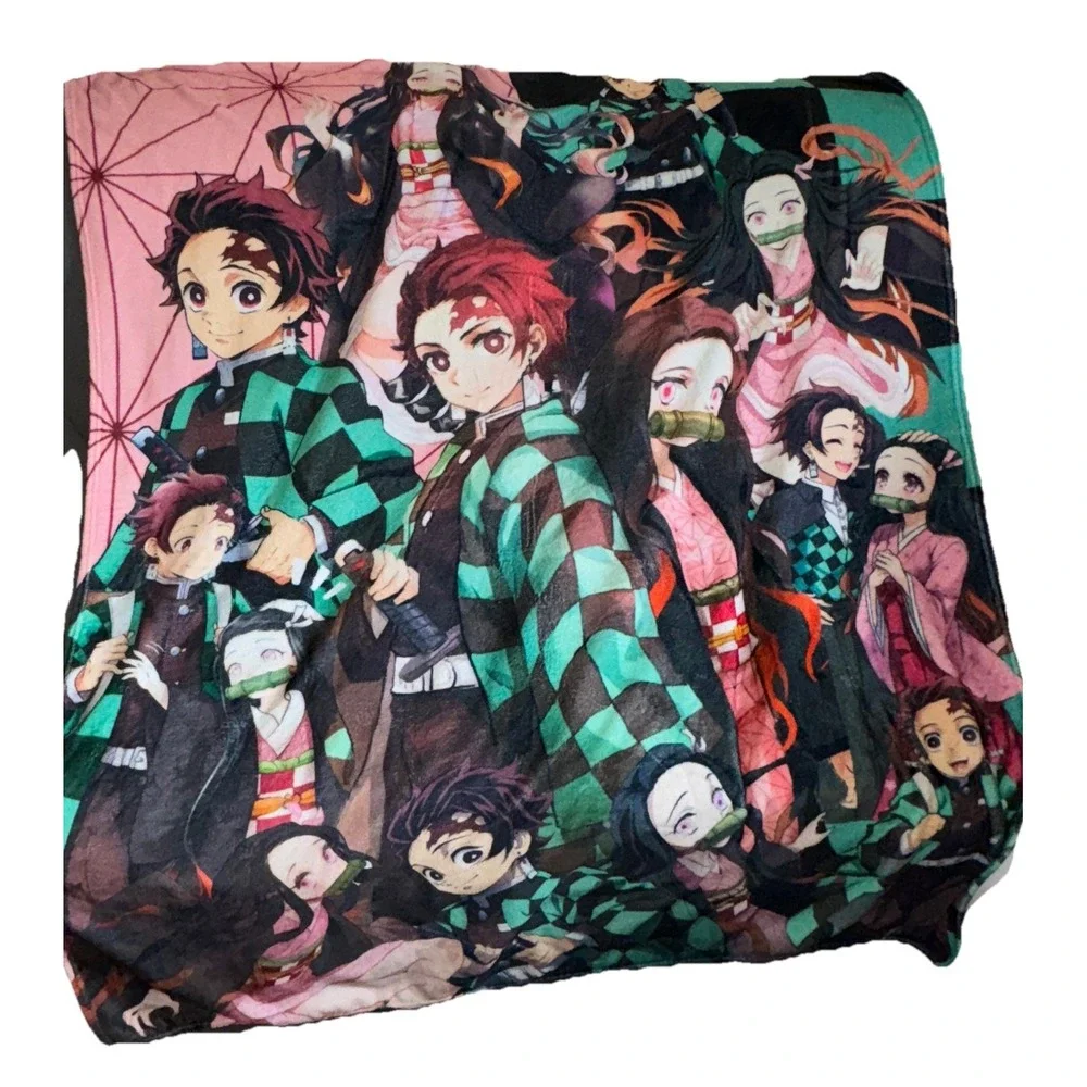 Demon Slayer Fleece Throw Blanket Soft Tanjiro Nezuko Anime Decor 48 X 66